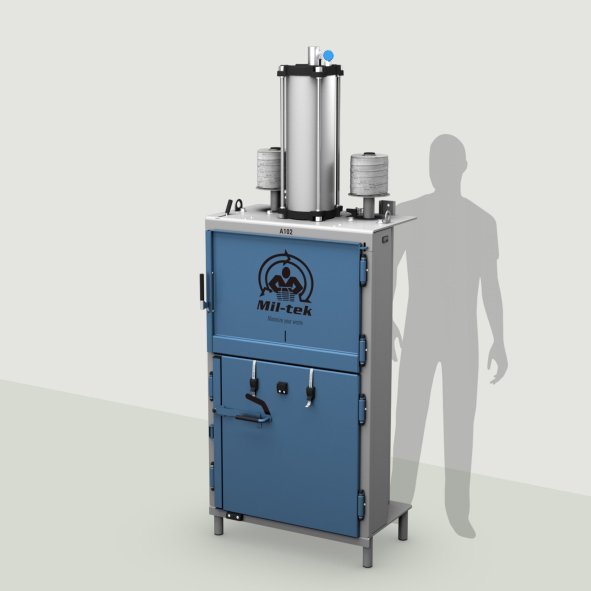A102-forth-generation-pneumatic-compactor-blue-machine-gray-background