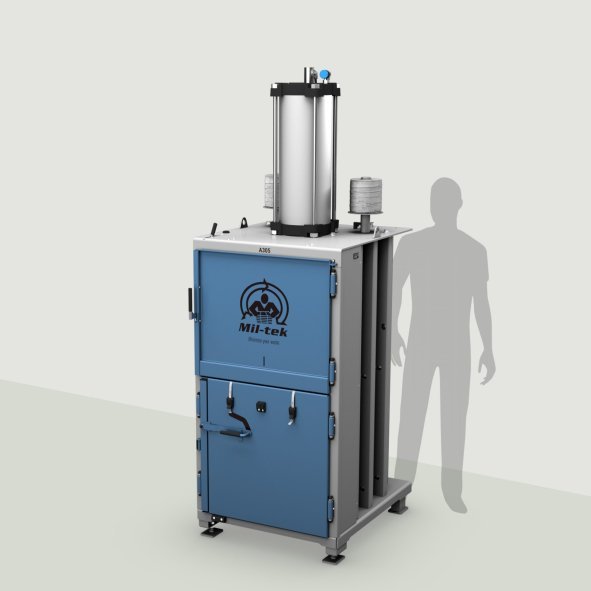 A305-2026-forth-generation-pneumatic-compactor-blue-machine-gray-background-Mil-tek-NZ