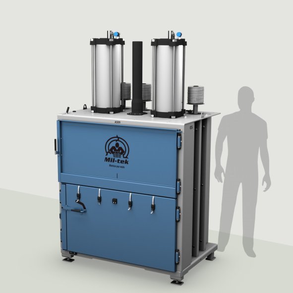 A509-forth-generation-pneumatic-compactor-blue-machine-gray-background-Mil-tek-NZ